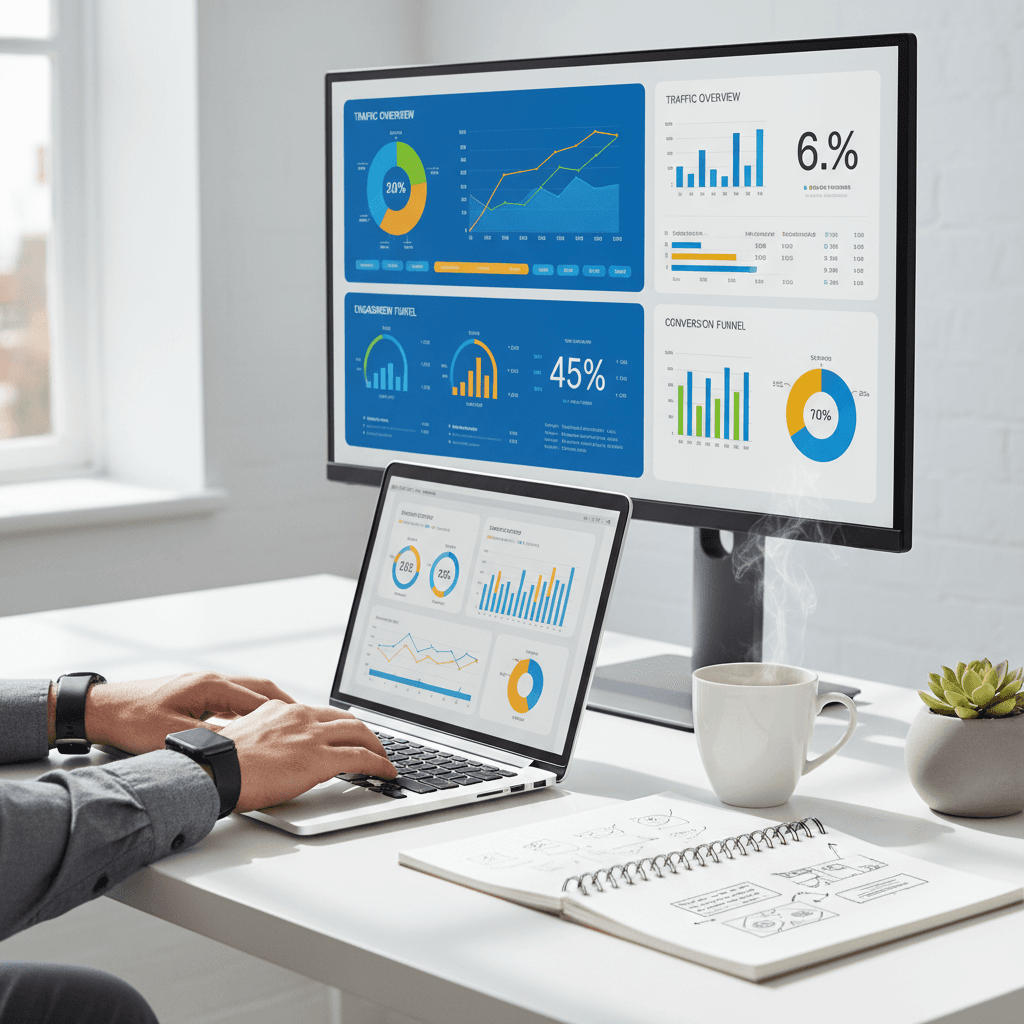Digital marketing consultant reviewing campaign performance analytics